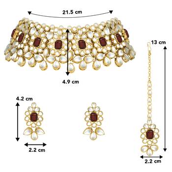 Aheli ethnic indian traditional jewellery kundan pearl maroon floral necklace earring mang tikka set 4