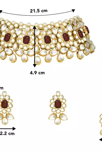 Aheli ethnic indian traditional jewellery kundan pearl maroon floral necklace earring mang tikka set