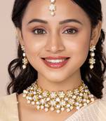Aheli flower kundan pearl necklace with maang tikka earring traditional jewellery set