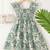 Cream & green floral printed cotton smocked ruffle sleeve fit & flare girls dress