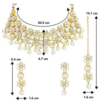 Aheli flower kundan pearl necklace with maang tikka earring traditional jewellery set 4