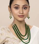 Aheli kundan brass alloy pearl long necklace with earring indian traditional jewellery set