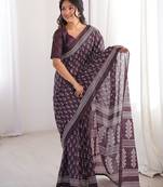 Brown bloue piece with cotton printed saree
