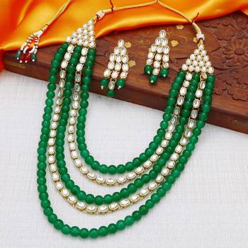 Aheli kundan brass alloy pearl long necklace with earring indian traditional jewellery set 2