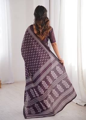 Brown bloue piece with cotton printed saree 3