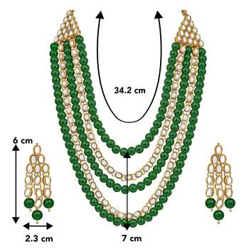 Aheli kundan brass alloy pearl long necklace with earring indian traditional jewellery set 4