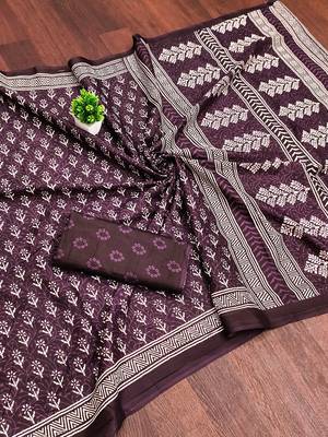 Brown bloue piece with cotton printed saree 5