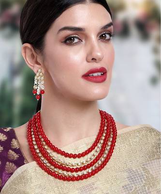 Aheli kundan pearl long necklace with earring indian traditional jewellery set 1