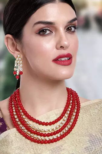Aheli kundan pearl long necklace with earring indian traditional jewellery set