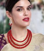Aheli kundan pearl long necklace with earring indian traditional jewellery set