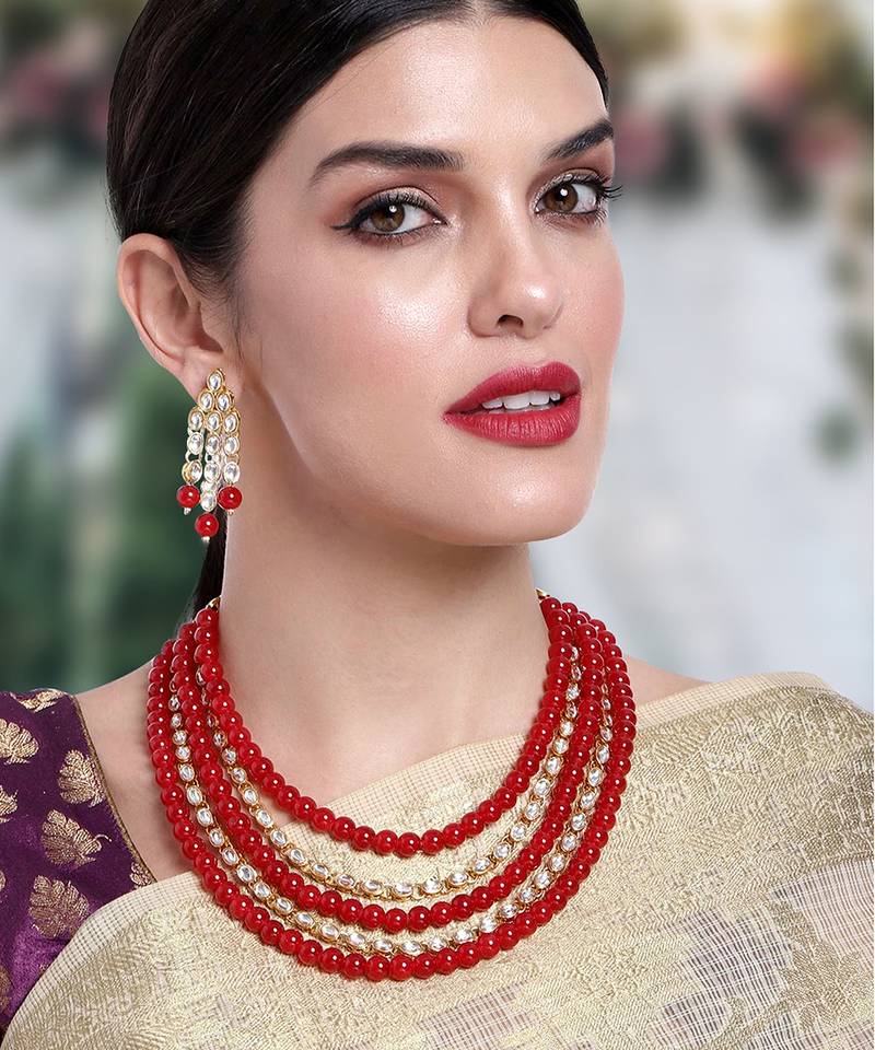 Aheli kundan pearl long necklace with earring indian traditional jewellery set