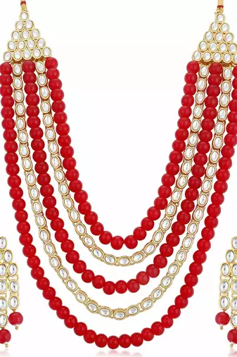 Aheli kundan pearl long necklace with earring indian traditional jewellery set