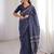 Indigo bloue piece with cotton printed saree