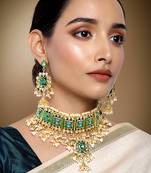Aheli green meenakari beads studded bridal choker necklace earring jewellery set