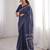 Indigo bloue piece with cotton printed saree
