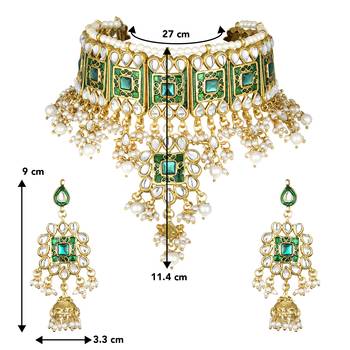 Aheli green meenakari beads studded bridal choker necklace earring jewellery set 4