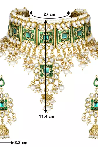 Aheli green meenakari beads studded bridal choker necklace earring jewellery set