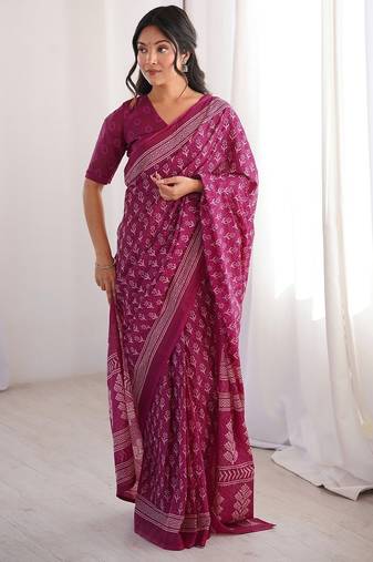 Pink bloue piece with cotton printed saree