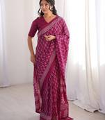 Pink bloue piece with cotton printed saree