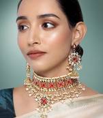 Aheli red meenakari bridal choker necklace dangler earring jewellery set