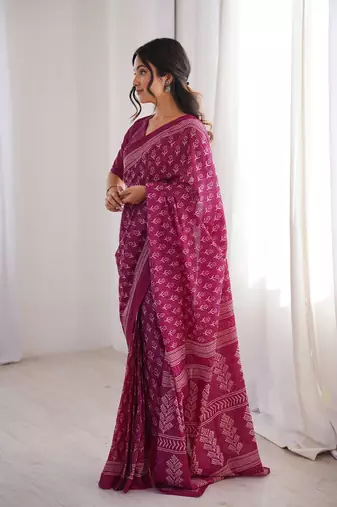 Pink bloue piece with cotton printed saree