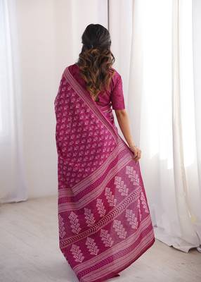 Pink bloue piece with cotton printed saree 3