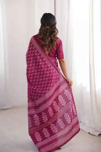 Pink bloue piece with cotton printed saree