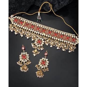 Aheli red meenakari bridal choker necklace dangler earring jewellery set 2