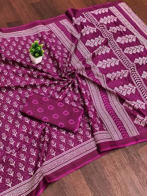 Pink bloue piece with cotton printed saree 5