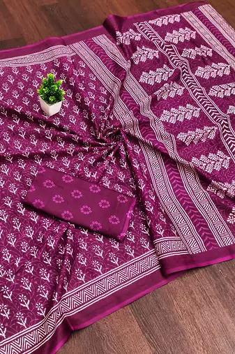 Pink bloue piece with cotton printed saree