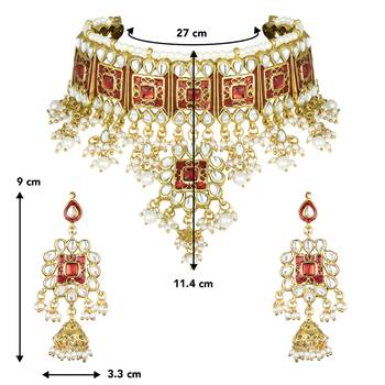 Aheli red meenakari bridal choker necklace dangler earring jewellery set 4
