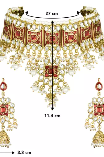 Aheli red meenakari bridal choker necklace dangler earring jewellery set