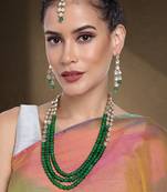 Aheli green traditional jewellery kundan pearl layered necklace earring maang tika set   fancy
