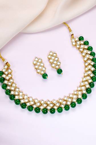 Aheli green indian kundan pearl bridal traditional choker necklace jewellery set with earrings