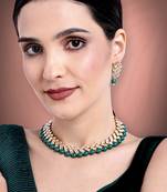 Aheli green indian kundan pearl bridal traditional choker necklace jewellery set with earrings