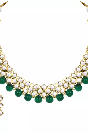 Aheli green indian kundan pearl bridal traditional choker necklace jewellery set with earrings