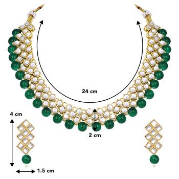 Aheli green indian kundan pearl bridal traditional choker necklace jewellery set with earrings 4