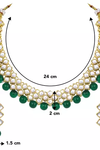 Aheli green indian kundan pearl bridal traditional choker necklace jewellery set with earrings