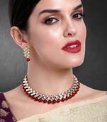 Aheli maroon ethnic kundan pearl bridal traditional choker necklace jewellery set with earrings
