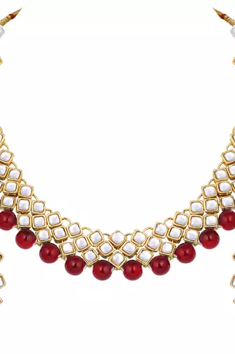 Aheli maroon ethnic kundan pearl bridal traditional choker necklace jewellery set with earrings