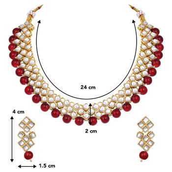 Aheli maroon ethnic kundan pearl bridal traditional choker necklace jewellery set with earrings 4