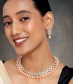 Aheli peach ethnic kundan pearl fancy bridal traditional choker necklace jewellery set with earrings