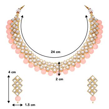 Aheli peach ethnic kundan pearl fancy bridal traditional choker necklace jewellery set with earrings 4