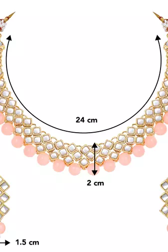 Aheli peach ethnic kundan pearl fancy bridal traditional choker necklace jewellery set with earrings