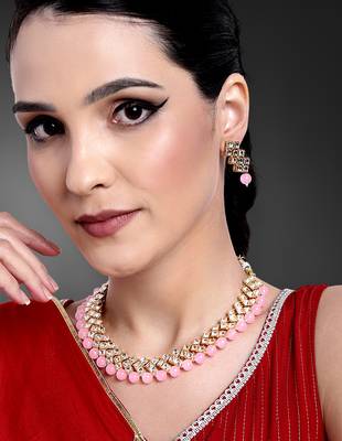 Aheli ethnic kundan pearl bridal traditional choker necklace jewellery set with dangle earrings 1