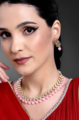 Aheli ethnic kundan pearl bridal traditional choker necklace jewellery set with dangle earrings