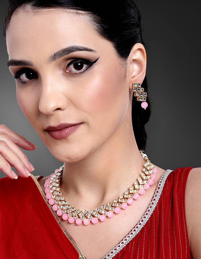 Aheli ethnic kundan pearl bridal traditional choker necklace jewellery set with dangle earrings