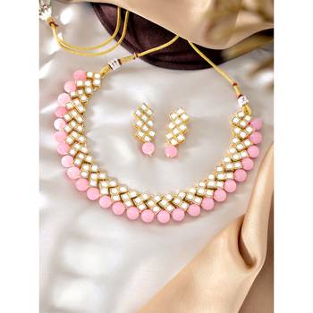 Aheli ethnic kundan pearl bridal traditional choker necklace jewellery set with dangle earrings 2