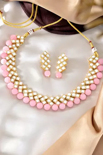 Aheli ethnic kundan pearl bridal traditional choker necklace jewellery set with dangle earrings