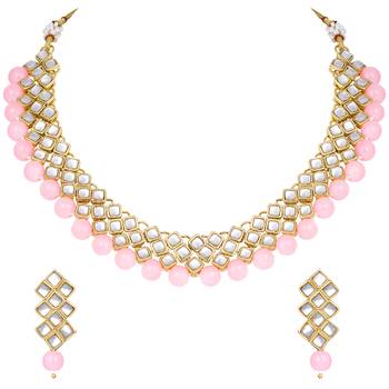 Aheli ethnic kundan pearl bridal traditional choker necklace jewellery set with dangle earrings 3